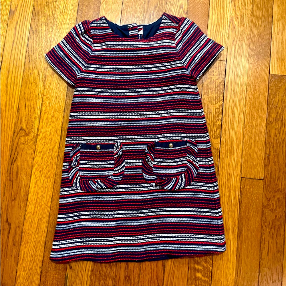 Janie and Jack dress girls 6 mod style blue red and white stripes wool